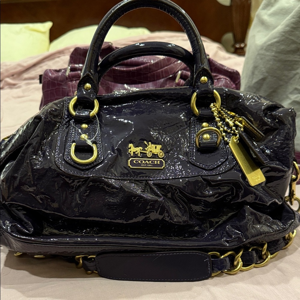 Coach dark navy Patent Leather Handbag